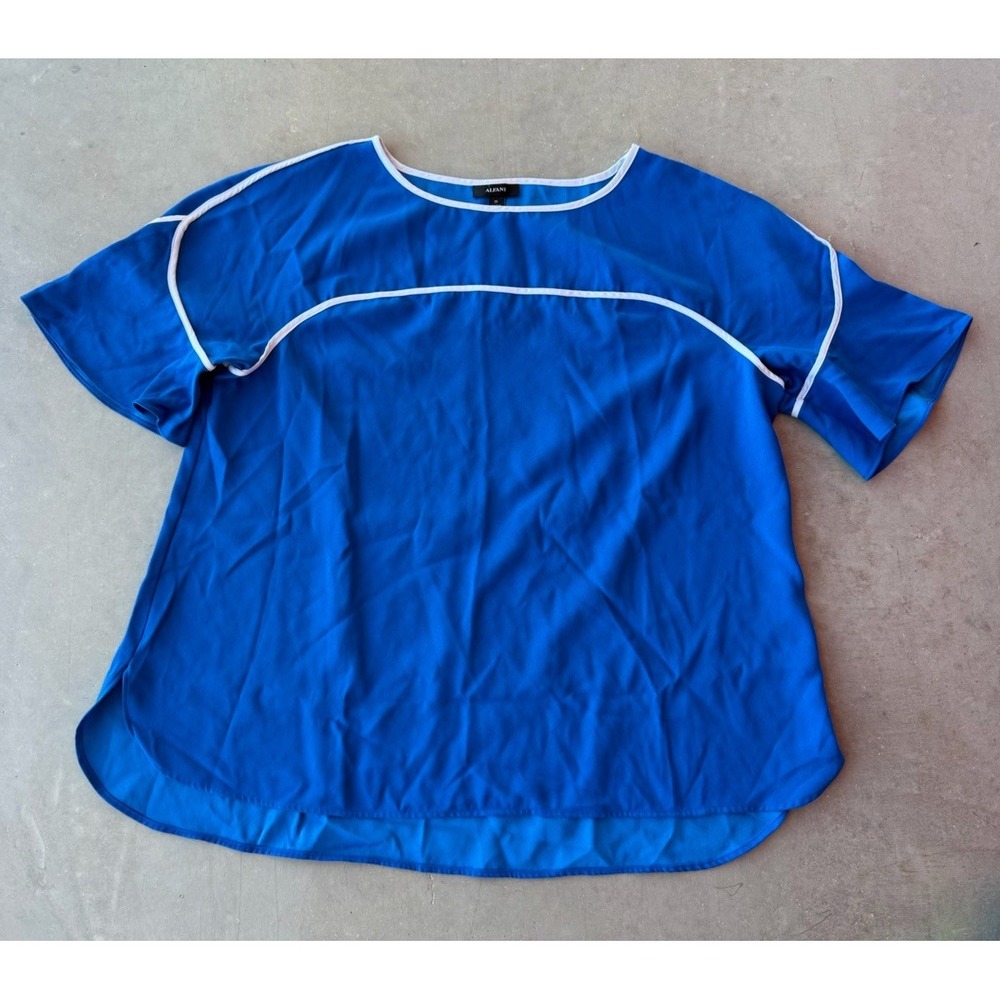 Alfani Top Women's 2X Cobalt Blue White Piping Cold Shoulder Tunic Blouse